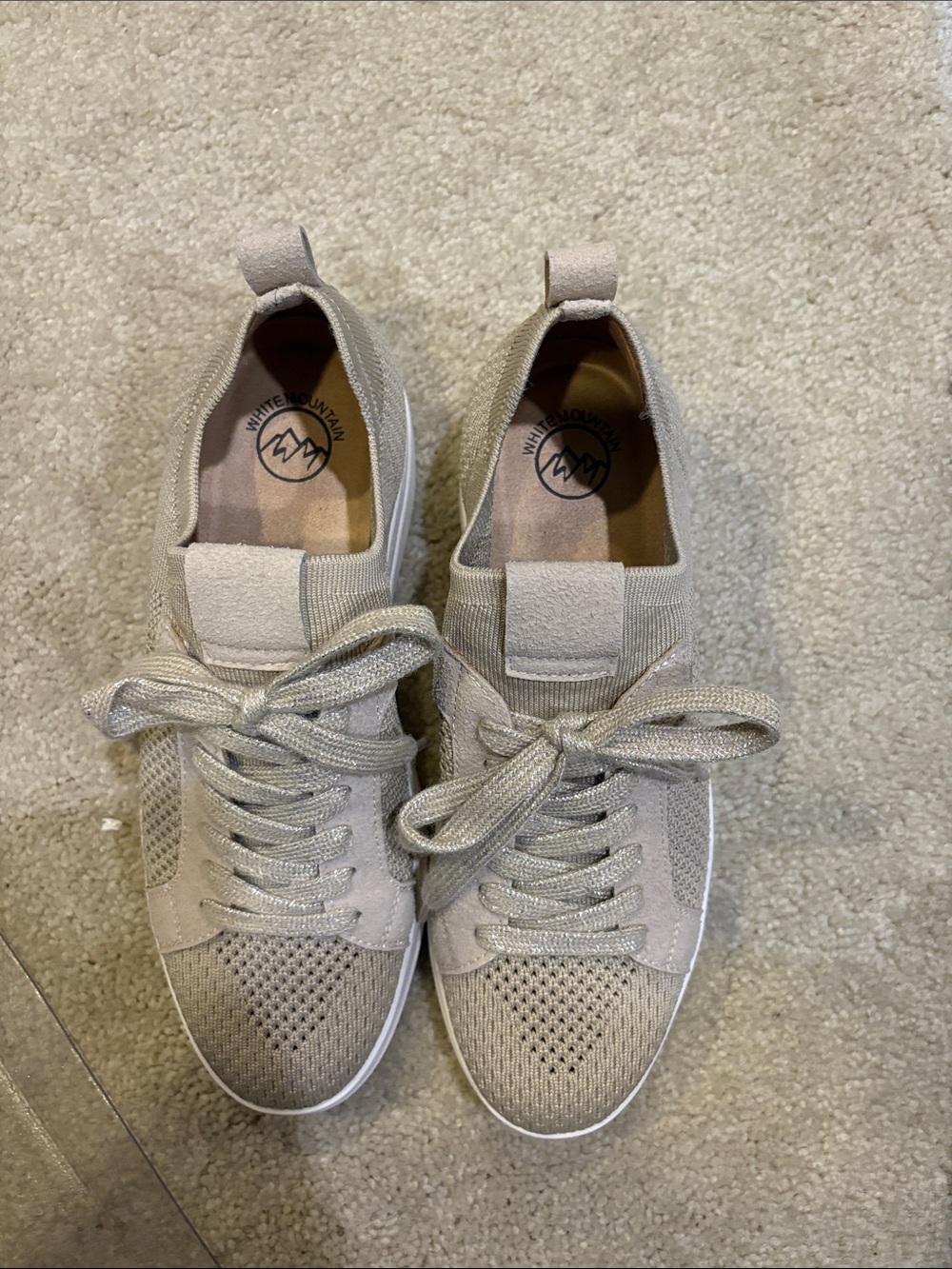 White Mountain Women's Tan Knit Slip-On Lace Sneaker-Size 8